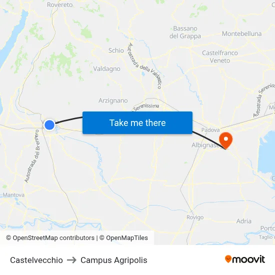 Castelvecchio to Agripolis Campus map