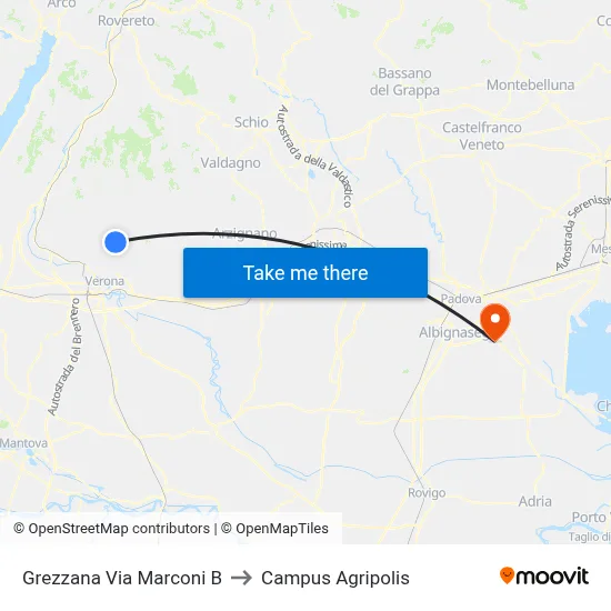 Grezzana Via Marconi B to Agripolis Campus map
