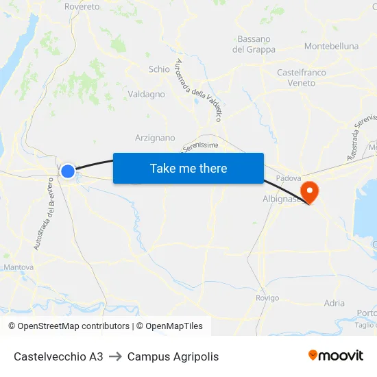 Castelvecchio A3 to Agripolis Campus map