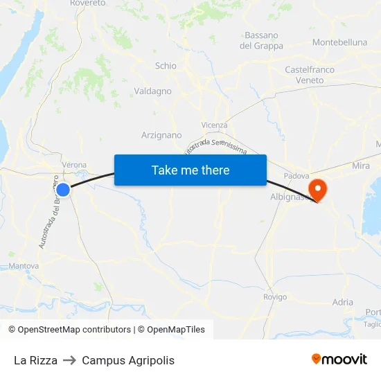 La Rizza to Agripolis Campus map