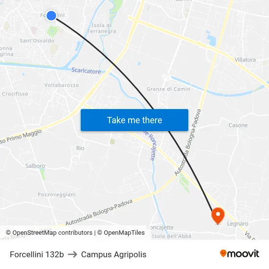 Forcellini 132b to Agripolis Campus map