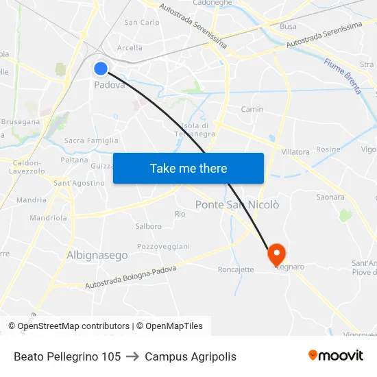 Beato Pellegrino 105 to Agripolis Campus map