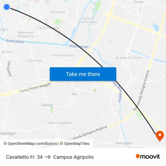Cavalletto St. 34 to Agripolis Campus map