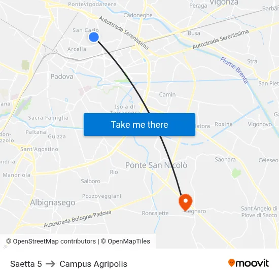 Saetta 5 to Agripolis Campus map