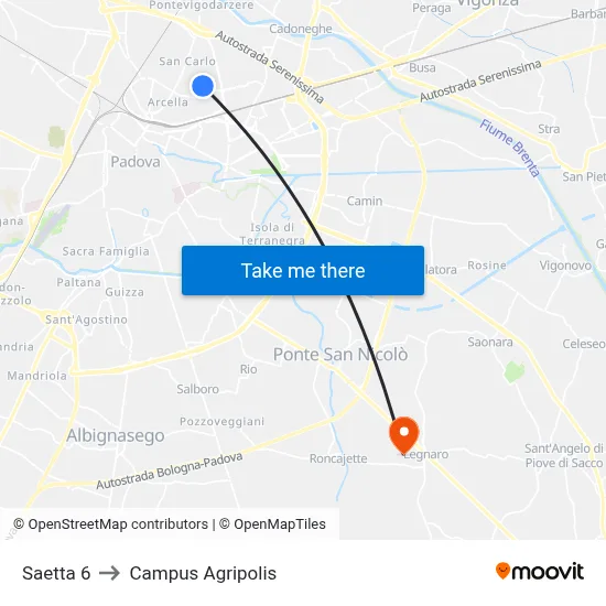 Saetta 6 to Agripolis Campus map