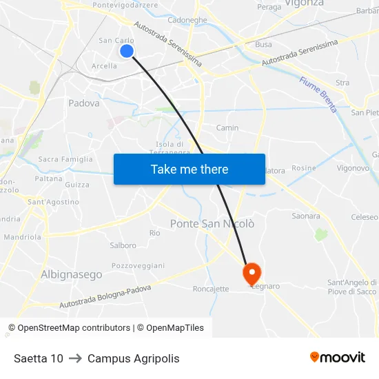 Saetta 10 to Agripolis Campus map