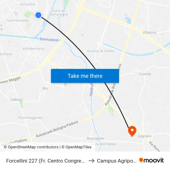 Forcellini 227 (Opposite Congress Center) to Agripolis Campus map