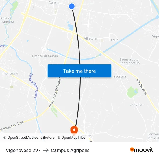 Vigonovese 297 to Agripolis Campus map