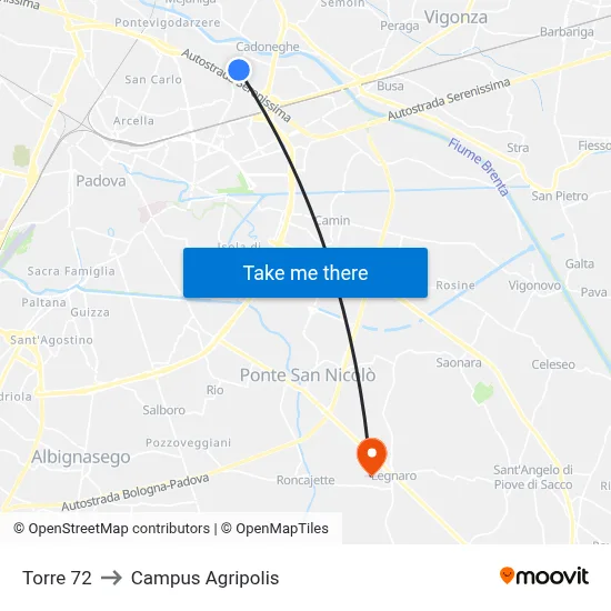 Tower 72 to Agripolis Campus map