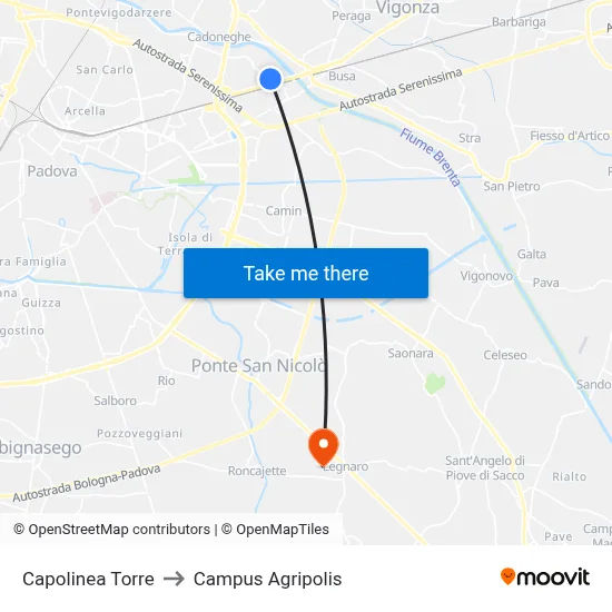 Torre Terminal to Agripolis Campus map