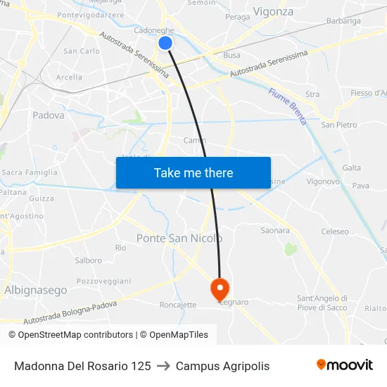 Madonna Del Rosario 125 to Agripolis Campus map