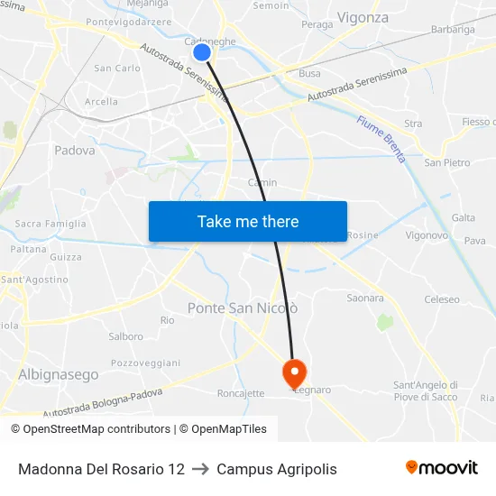 Madonna Del Rosario 12 to Agripolis Campus map