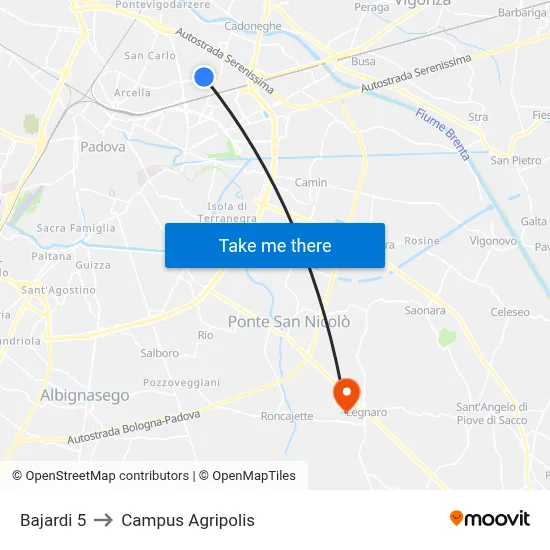 Bajardi 5 to Agripolis Campus map
