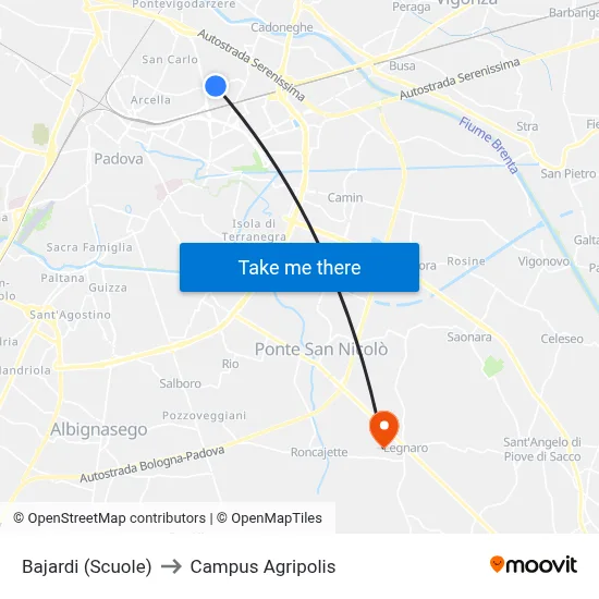 Bajardi (Schools) to Agripolis Campus map