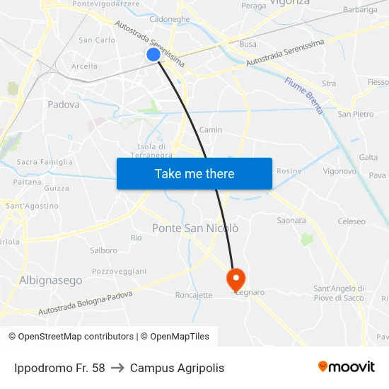 Hippodrome Stop 58 to Agripolis Campus map
