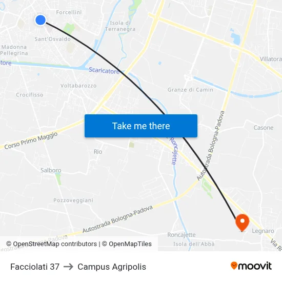 Facciolati 37 to Agripolis Campus map