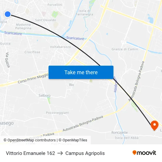 Vittorio Emanuele 162 to Agripolis Campus map
