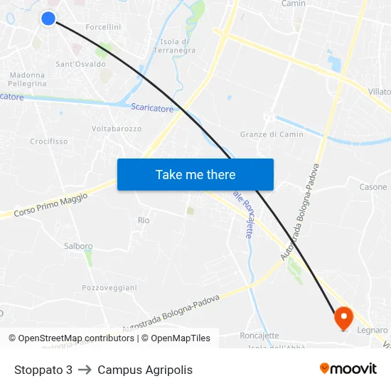 Stoppato 3 to Agripolis Campus map