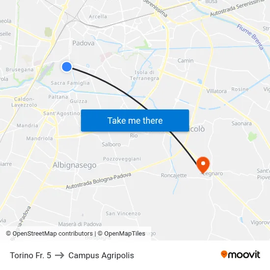 Turin Fr. 5 to Agripolis Campus map