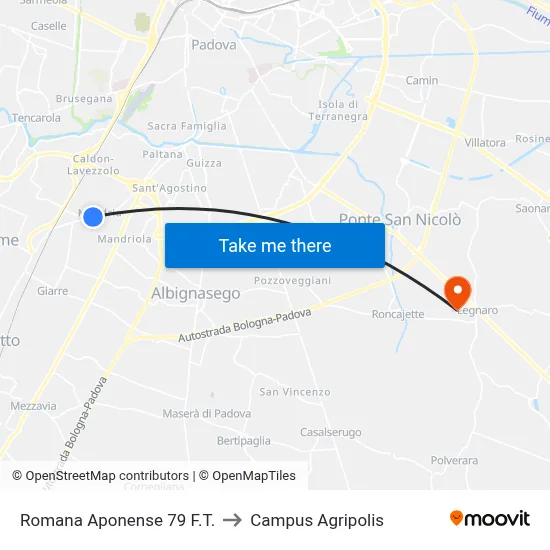 79 Romana Aponense F.T. to Agripolis Campus map