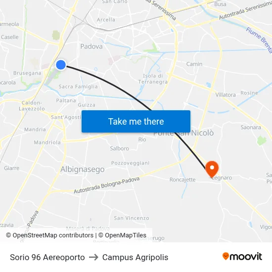 Sorio 96 Airport to Agripolis Campus map
