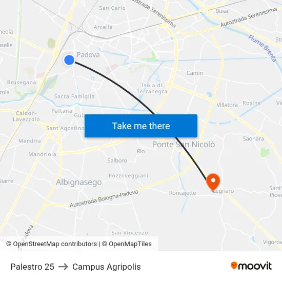 Palestro 25 to Agripolis Campus map