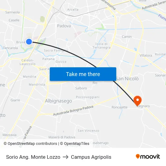 Sorio Corner Monte Lozzo to Agripolis Campus map