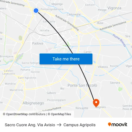Sacred Heart Corner Via Avisio to Agripolis Campus map