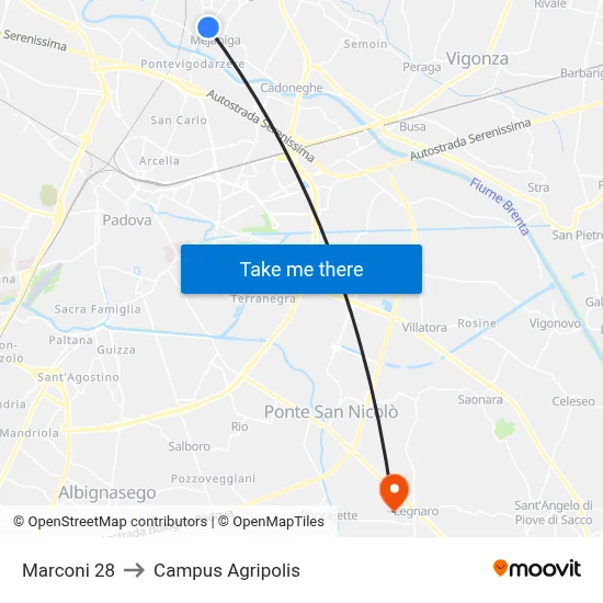 Marconi 28 to Agripolis Campus map