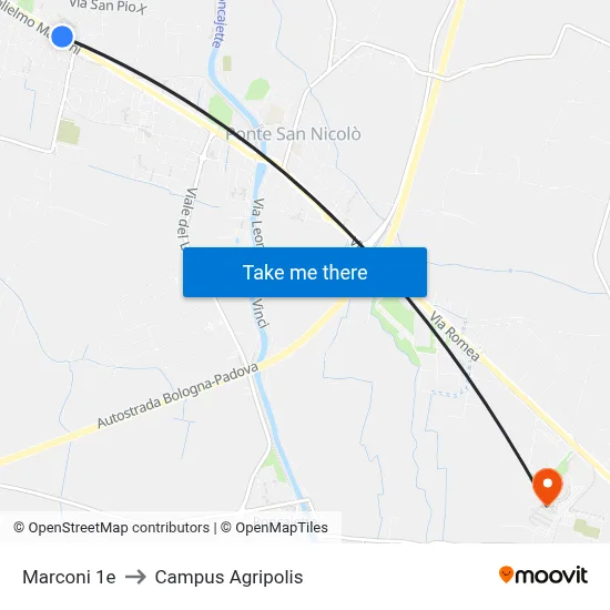 Marconi 1e to Agripolis Campus map