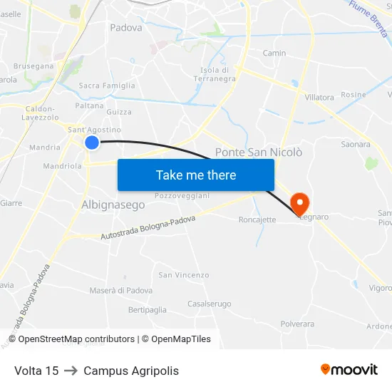 Volta 15 to Agripolis Campus map