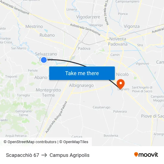 Scapacchiò 67 to Agripolis Campus map