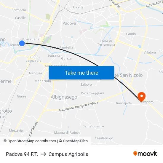 Padova 94 to Agripolis Campus map