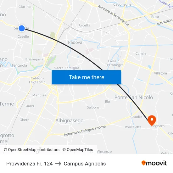 Provvidenza 124 to Agripolis Campus map