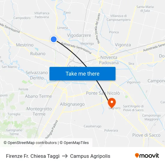 Firenze Fr. Chiesa Taggi to Agripolis Campus map