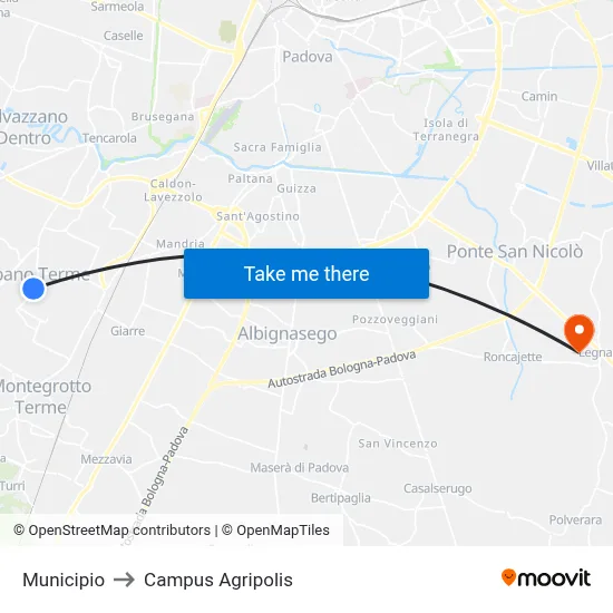 City Hall to Agripolis Campus map