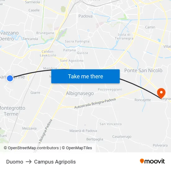 Duomo to Agripolis Campus map