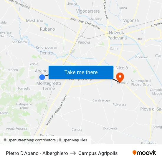 Pietro D'Abano - Culinary School to Agripolis Campus map