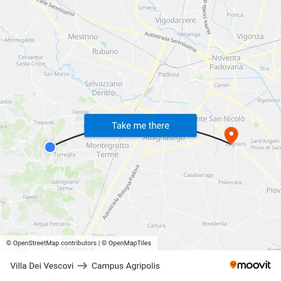 Bishops' Villa to Agripolis Campus map