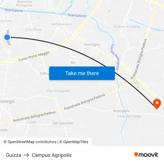 Guizza to Agripolis Campus map