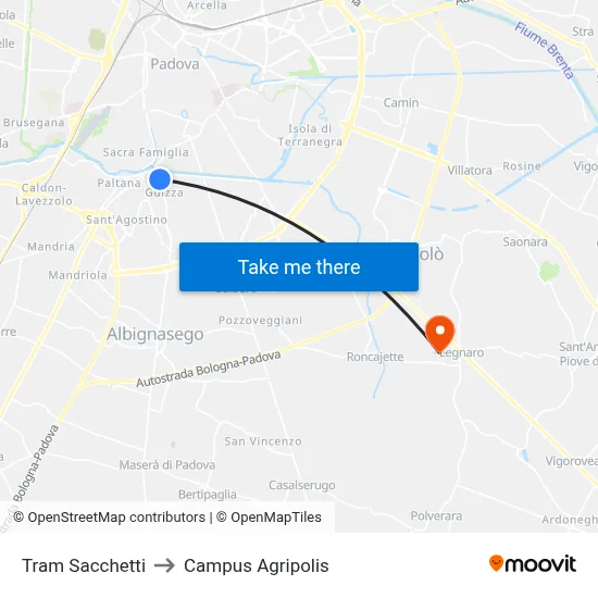 Tram Sacchetti to Agripolis Campus map