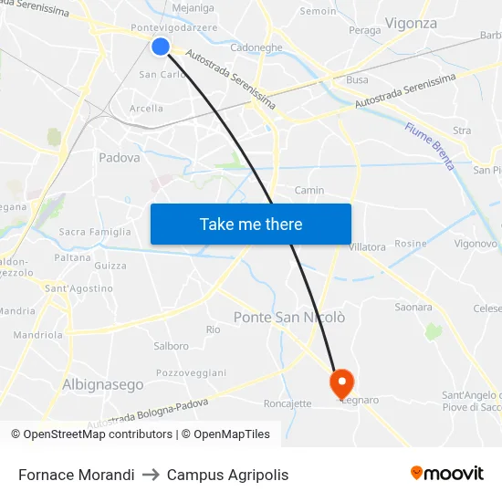 Morandi Furnace to Agripolis Campus map