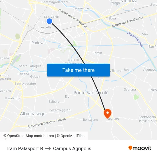 Tram Sports Palace R to Agripolis Campus map