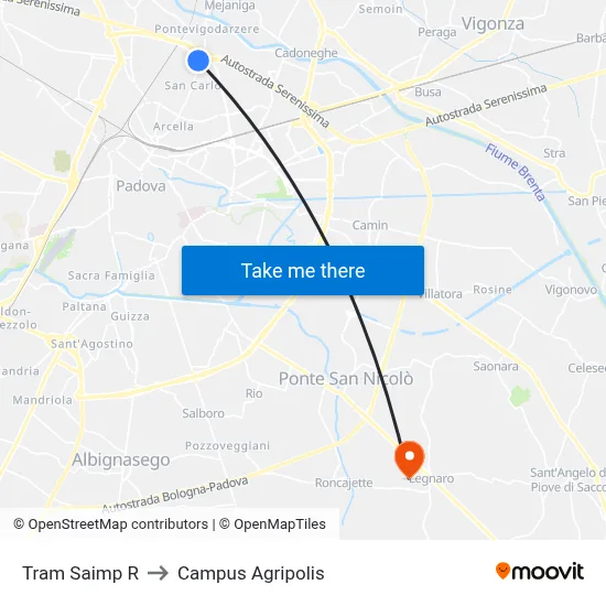 Tram Saimp R to Agripolis Campus map