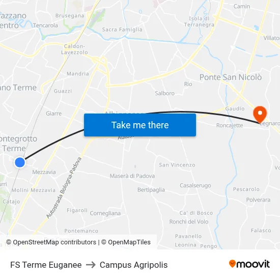FS Terme Euganee to Agripolis Campus map