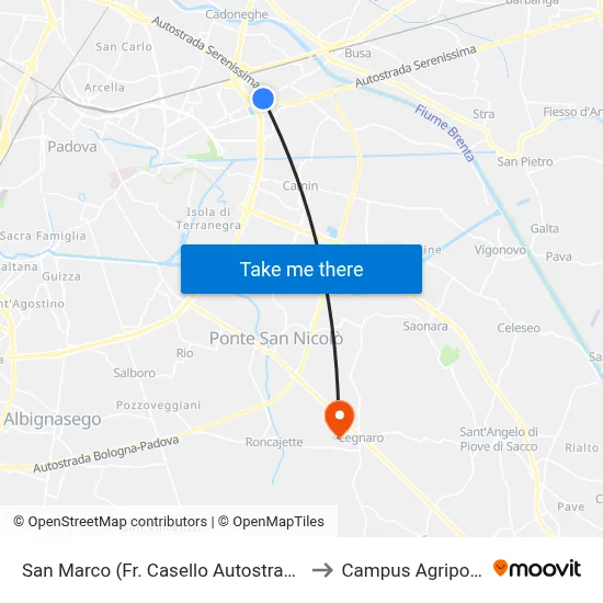 San Marco (Near Highway Toll) to Agripolis Campus map