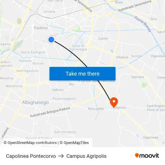 Pontecorvo Terminal to Agripolis Campus map