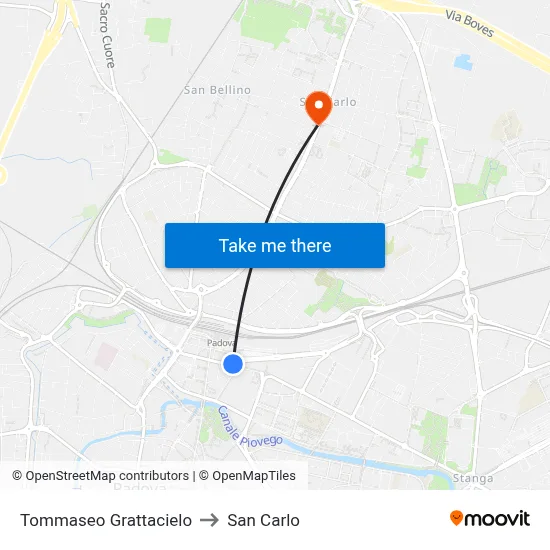 Tommaseo Skyscraper to San Carlo map