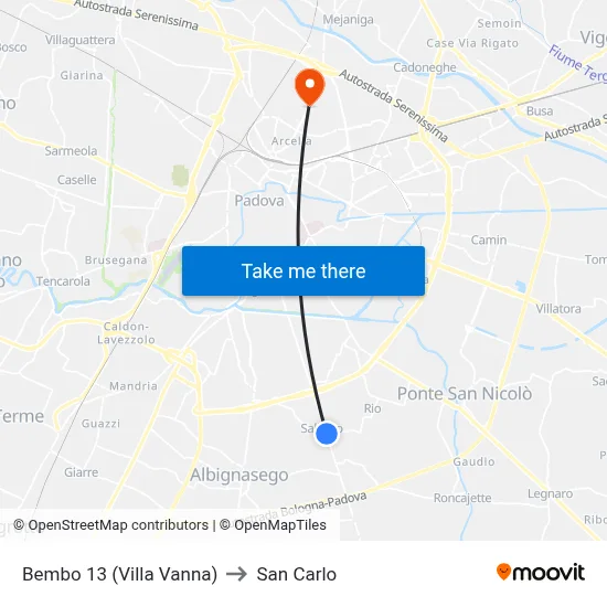 Bembo 13 (Villa Vanna) to San Carlo map