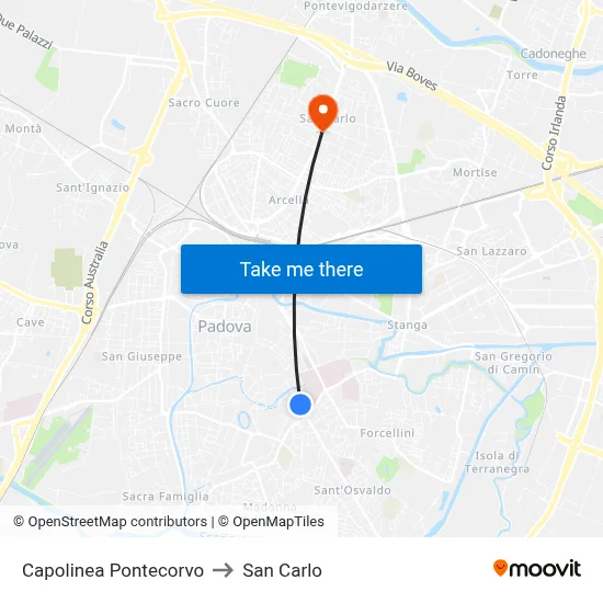 Pontecorvo Terminal to San Carlo map